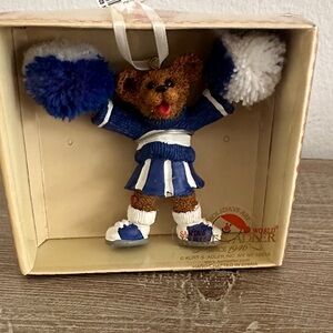 Kurt Adler Vintage Cheerleader Bear Ornament with Blue and White Pom-Poms
